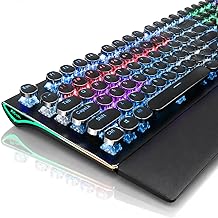 RK ROYAL KLUDGE S108 Typewriter Mechanical Keyboard, Wired Gaming Keyboard with Number Pad, Full Size Retro Keyboards w/Detachable Wrist Rest for Mac/Win/PC, Clicky Blue Switch, Rainbow Backlit Black