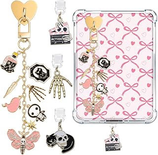 Rngmsi Charms Chain Set for Kindle - 4 Pcs Dark Romance Skeleton Dust Plug Charm Keychain Strap Charm with Hook Decorating Accessories for E-Reader Type C, Gifts for Women Reader Book Lovers