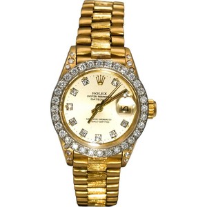 ROLEX 18k Gold Lady President Factory Bezel Custom Dial & Lugs Watch 1.25CT 6917