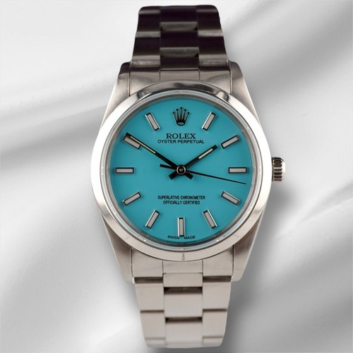 Rolex 34mm Oyster Perpetual Stainless Steel Baby Blue Dial Watch 14000
