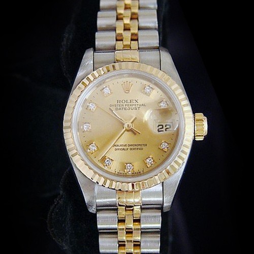 Rolex Datejust Ladies 18K Yellow Gold & Steel Watch FACTORY Diamond Dial 69173