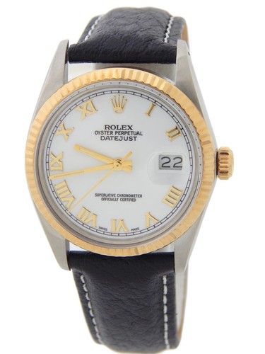 Rolex Datejust Mens 18k Yellow Gold Stainless Steel Watch White Roman Dial 16013
