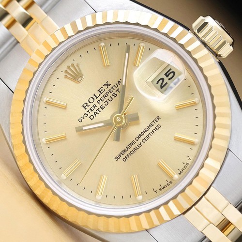ROLEX LADIES DATEJUST 69173 CHAMPAGNE DIAL 18K YELLOW GOLD STEEL TWO TONE WATCH