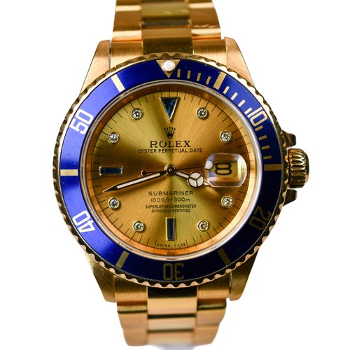 Rolex Submariner 1988 R Serial 16618 Champagne Serti 18k Yellow Gold Cal 3035