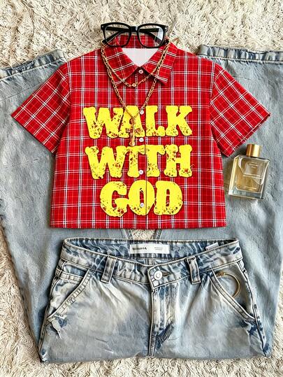 Rovax YK Streetwear Jesus Print Slogan Casual Women Shirt $9.39