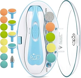 Royal Angels Upgraded 21 in 1 Baby Nail Trimmer with Labeled Case, 13 Extra Replacement Pads, Safe Electric Baby Nail File Kit for Newborns & Toddlers, Whisper Quiet Nail Clipper with LED Light (Blue)