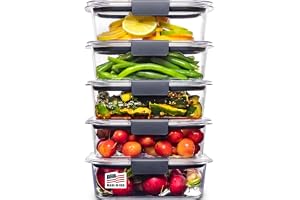 Rubbermaid Brilliance Tritan Plastic Food Storage Containers BPA Free Airtight Lids Ideal for Lunch Meal Prep & Leftovers Set of 5 (3.2 Cup)