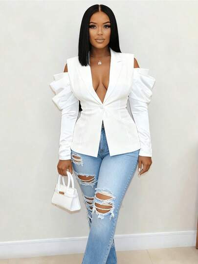 S Women's Winter Clothing : Casual Fashion One-Button Long Sleeve Turn-Down Collar Blazer $29.69