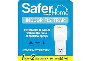 Safer Home Flying Insect Trap, Plug-In Fruit Fly Trap for Indoors, 1-Pack | Flying Insect, Moth, & Gnat Trap, Fruit Fly Killer, Fly Catcher, 24/7 Catch, Chemical-Free, 1 Trap + 2 Glue Cards, SH502