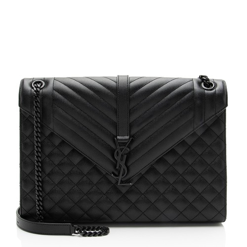 Saint Laurent Mixed Matelasse Grain de Poudre Monogram Large Shoulder Bag