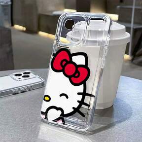 Sanrio Hello Kitty Cute Winking Half Face With Oversized Red Bow Design Phone Case Suitable For IPhone / Pro/ Pro Max/ Air/16/15/14/13/12/11/X Series Iphone  Pro Max Case Iphone  Pro Case Iphone  Case The Girlfriend,Ideal Gift For Anime Fans $4.18 5% OFF