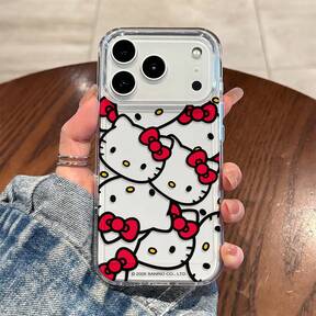 Sanrio Hello Kitty Grey Tonal Repeating Kitty Head With Red Bow Pattern Phone Case Compatible With Iphone  Pro/ Pro Max/17/17 Pro/17 Pro Max/17 Air/16/15/14/13/12/11/X Series Iphone  Pro Max Case Iphone  Pro Case Iphone 17 Case The Girlfriend,Ideal Gift F