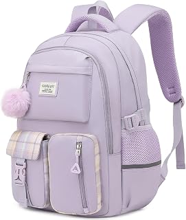 School Backpack for Teen Girls, Big Student Laptop Backpack Aesthetic Bookbags for College Women Elementary Middle High School Travel Mochilas Escolares, Purple