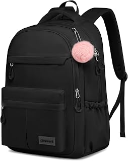 School Laptop Backpack for Teen Girls: 15.6 Inch Cute College Bookbag Waterproof Book Bags Anti-theft Travel Daypack Casual Back Pack Elementary Middle High School Bag for Kids Students Women Black