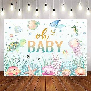 Under The Sea Baby Shower Backdrop Oh Baby Backdrop | 7x5ft, Cotton, Ocean Baby Shower Decorations, Sea You Soon Baby Shower Decorations, Photography Background, Party Decorations