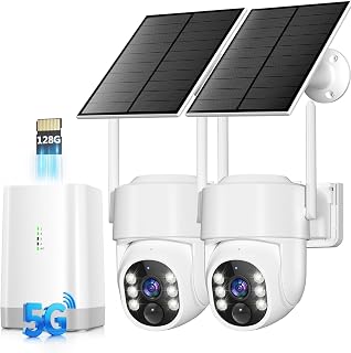 Security Cameras Wireless Outdoor 5G& 2.4G, No Subscription, 2 Cam-Kit,4MP Solar Powered Home Security Cameras System With 360&deg;PTZ,128GB Local Storage,Color Night Vision WiFi Cameras for Home Security
