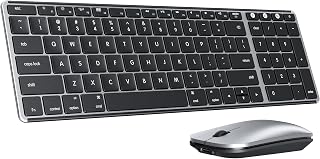 seenda SKM64-2 Bluetooth Keyboard and Mouse Combo for Mac, MacBook and iPad | 3-device Bluetooth switching, rechargeable, quiet keys/clicks, compact slim design for office and home use, Black & Silver