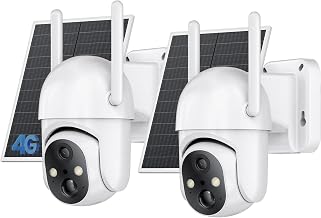 SEHMUA 2 Pack 4G LTE Cellular Solar Security Camera Wireless Outdoor, No Wi-Fi Solar Powered Camera, 360° Live View, 2K Color Night Vision, PIR Motion Sensor, Two-Way Talk, Built-in SIM Card, White