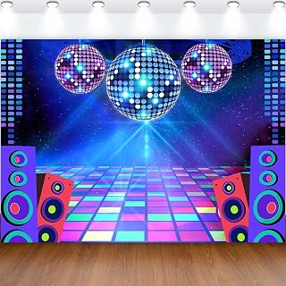 Sensfun Disco Party Decorations Retro 70s 80s 90s Theme Backdrop Discos Ball Stage Dance Photography Background Neon Glow Party Banner Music Backdrops for Birthday Prom Photo Booth Props 7x5ft