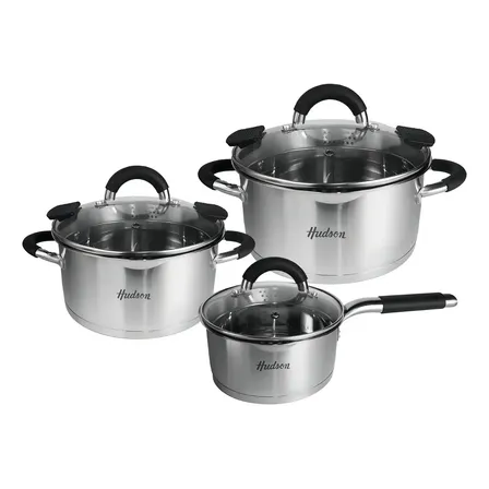 Set 3 Ollas Cacerolas Acero Inoxidable Induccion Hudson Color Plateado