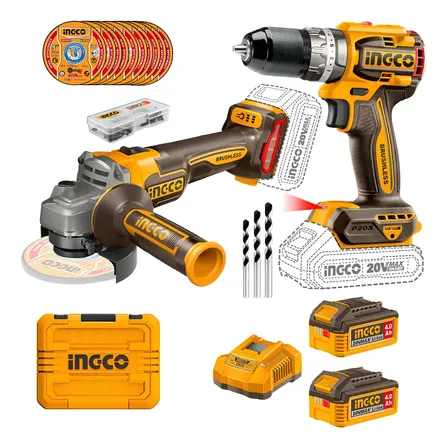 Set Amoladora Taladro Percutor 66nm Ingco 2 Bateria 4ah Carg
