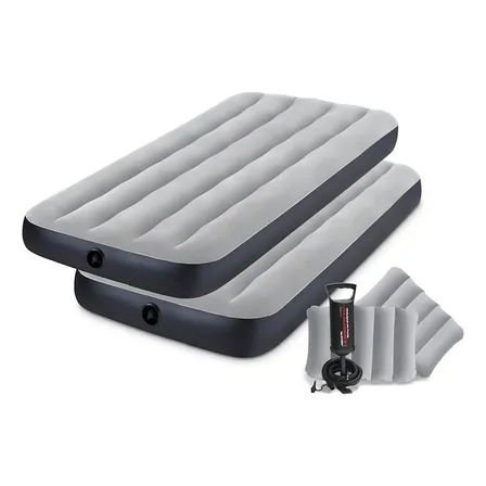 Set Colch&oacute;n Inflable X 2 Intex + 2 Almohadas + Inflador Gris