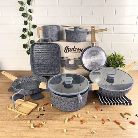 Set Hudson Stone St Granito 10 Pzs + Accs Antiadh Inducci&oacute;n Gris