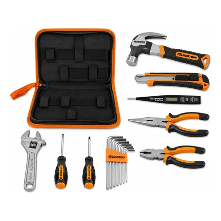 Set Lusqtoff 9 Piezas Herramientas Pinzas Martillo + Estuche Naranja