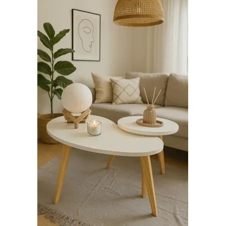 Set Mesas Ratonas Nordicas Boomerang Blanco Blanco