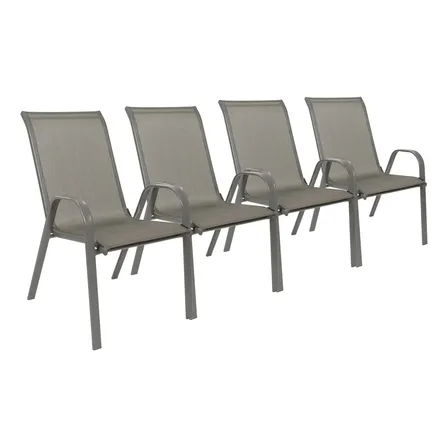 Set X 4 Sill&oacute;n Silla Acero Pintado Gris Reforzado Apilable Gris