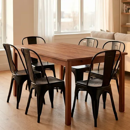 Set X 6 Silla De Comedor Tolix Satinado Negro Prestigio