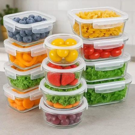 Set X12 Tuppers Vidrio Reforzado Hermeticos MTL Tapas Plasticas Clip Conservadores Alimentos Apto Microondas Freezer Horno Lavavajillas Cocina Blanco Recipientes Premium Resistentes Multifuncion Hogar