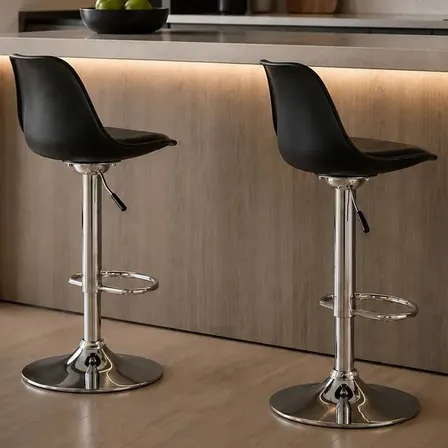 Set X2 Banqueta Taburete Alto Tulip Barra Desayunador Altura Regulable Almohadon Color Negro