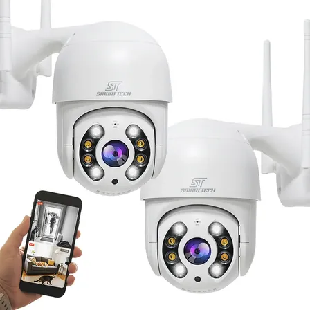 Set X2 Camara Domo Exterior Seguridad Ip 4mp Autotracking Vigilancia Full Hd Smart Tech N8-400w-ir Blanco-x2
