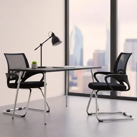 Set X2 Silla Oficina Escritorio Patas Fijas Ergonomica Sala Espera Reuniones Tela Mesh Negro