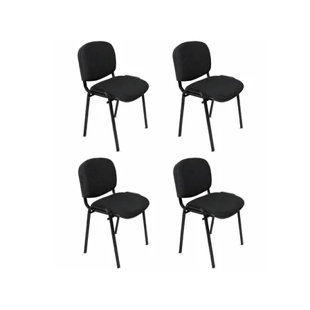 Set X4 Silla Fija 4 Patas De Oficina Sala de Espera Visitas Reuniones Apilable Tela Mesh Color Negro