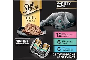Sheba Perfect Portions Cuts Wet Cat Food, Seafood Multipack, 2.6 oz, 24 ct | Sustainable fish, grain-free, no fillers or artificial flavors, protein-rich, essential vitamins & minerals, twin-pack trays