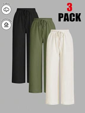 SHEIN Essnce packs Summer Pants Women's Solid Color Waist-Tie Wide Leg Loose Casual Pants $28.72 6% OFF