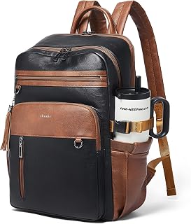Shrrie 17 Inch Leather Laptop Backpack for Women with Giant Tumbler Holders | Water-Resistant Faux Leather Computer Backpack Purse,Anti-theft Pocket,Work Business Travel College Bookbag Teacher Nurse,28L
