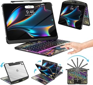 SIBEITU Wireless Clear Keyboard Case for iPad Pro 13 Inch M5 2025 / M4 2024 | Clear Protective Cover with Multi-Touch Trackpad & Pencil Holder, 360 Rotatable Stand, 7-Color Backlight, 3 Brightness Levels