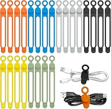 Silicone Cable Ties Reusable, Elastic Cord Organizer with Locking Buckle, Cable Management for Charging Cables, Earphones, USB Cables and Electrical Cords, Updated Colors, 4.2 In, 6 Colors