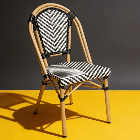 Silla Bistro French Rattan Parisiana Negra Aluminio Claro Negro Rayas