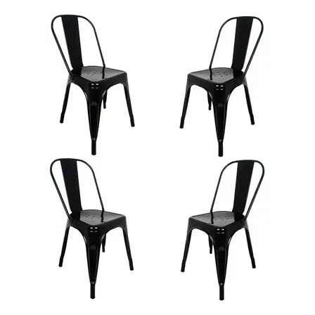 Silla De Comedor Tolix X 4 Unid. Metal Reforzado Negro Liso Negro Negro