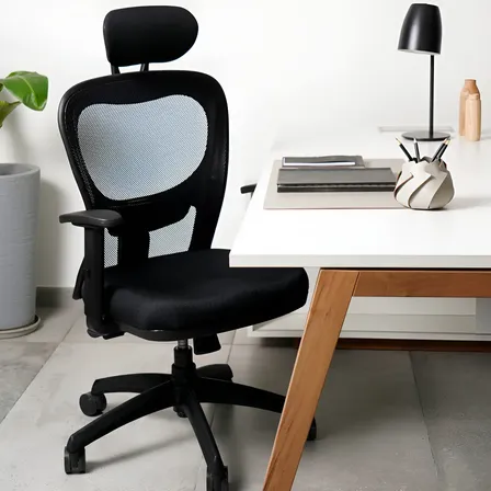 Silla De Oficina Rossi Citiz Ergonomica Con Cabezal Color Tela Negra
