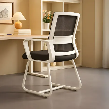 Silla Escritorio Oficina Patas Fijas Ergonomica Para Reuniones Tela Mesh Color Blanco