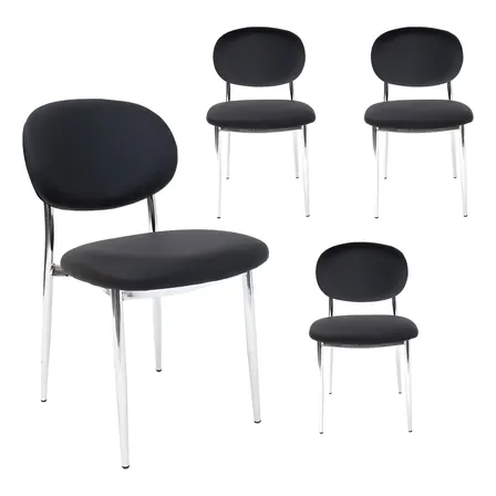 Silla Fija X4 Oficina Newmo Comedor Cocina Recepcion Cromada Color Negro Material Del Tapizado Cuero Sint&eacute;tico