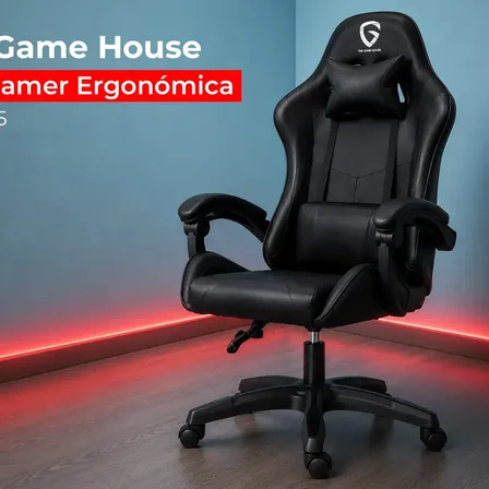 Silla Gamer Ergon&oacute;mica The Game House Reclinable de Cuero Sint&eacute;tico Negro
