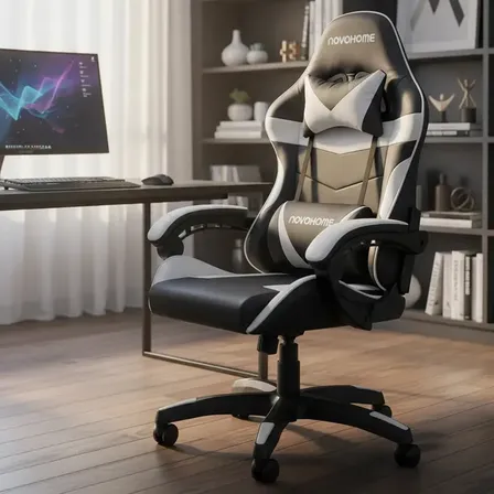 Silla Gamer Ergon&oacute;mica Giratoria Y Reclinable 120kg Novohome Blanco