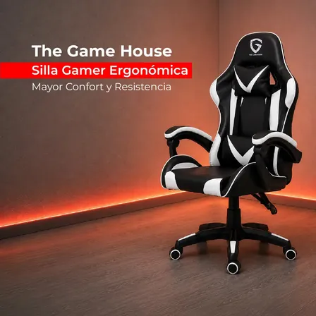 Silla Gamer The Game House Tgh01l Ergon&oacute;mica, De Cuero Sint&eacute;tico Blanco Y Reclinable