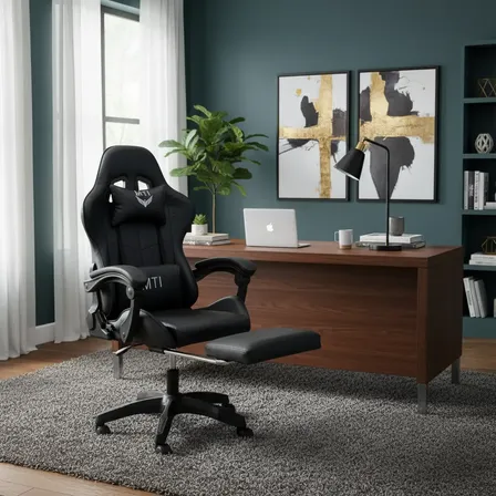 Silla Gamer Mti Infinity Ergonomica Reclinable Apoya Pies Negro Cuero Sint&eacute;tico